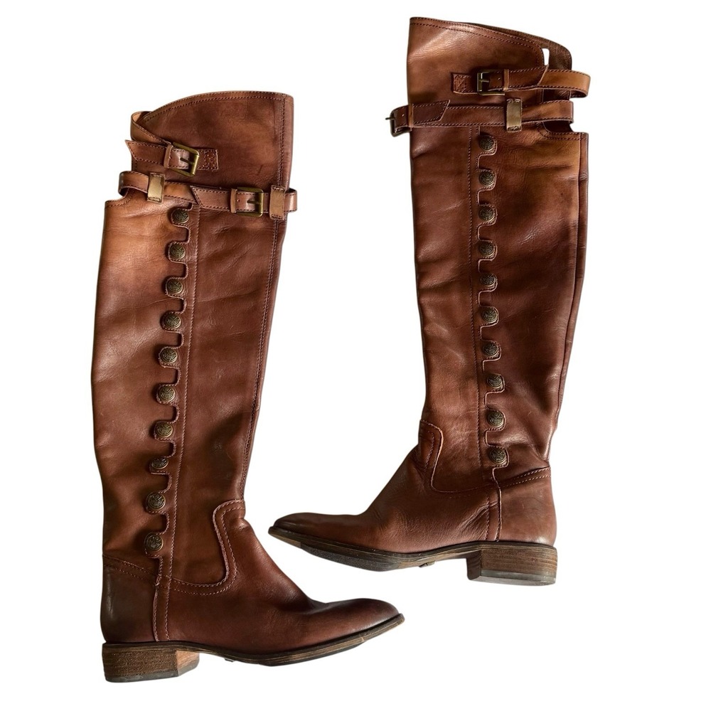 Sam Edelman Womens 7.5 Over The Knee S-Pierce Distressed Tan Brown Leather Boots